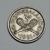 Pièce Nouvelle-Zélande 3 Pence 1951 King George VI argent