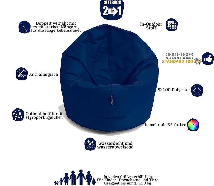 2x Sitzsack / Sitzkissen, Gross, 155cm + 100cm, Wie neu 5