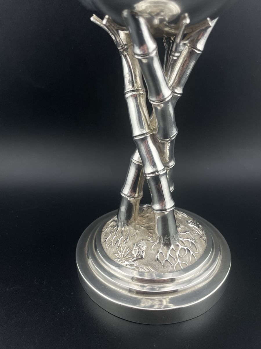Bicchieri: Chinese Export Silver 19th - Antique Bamboo&Dragons Chalice – Usato da Genève venduto da PepitesdAlor 3