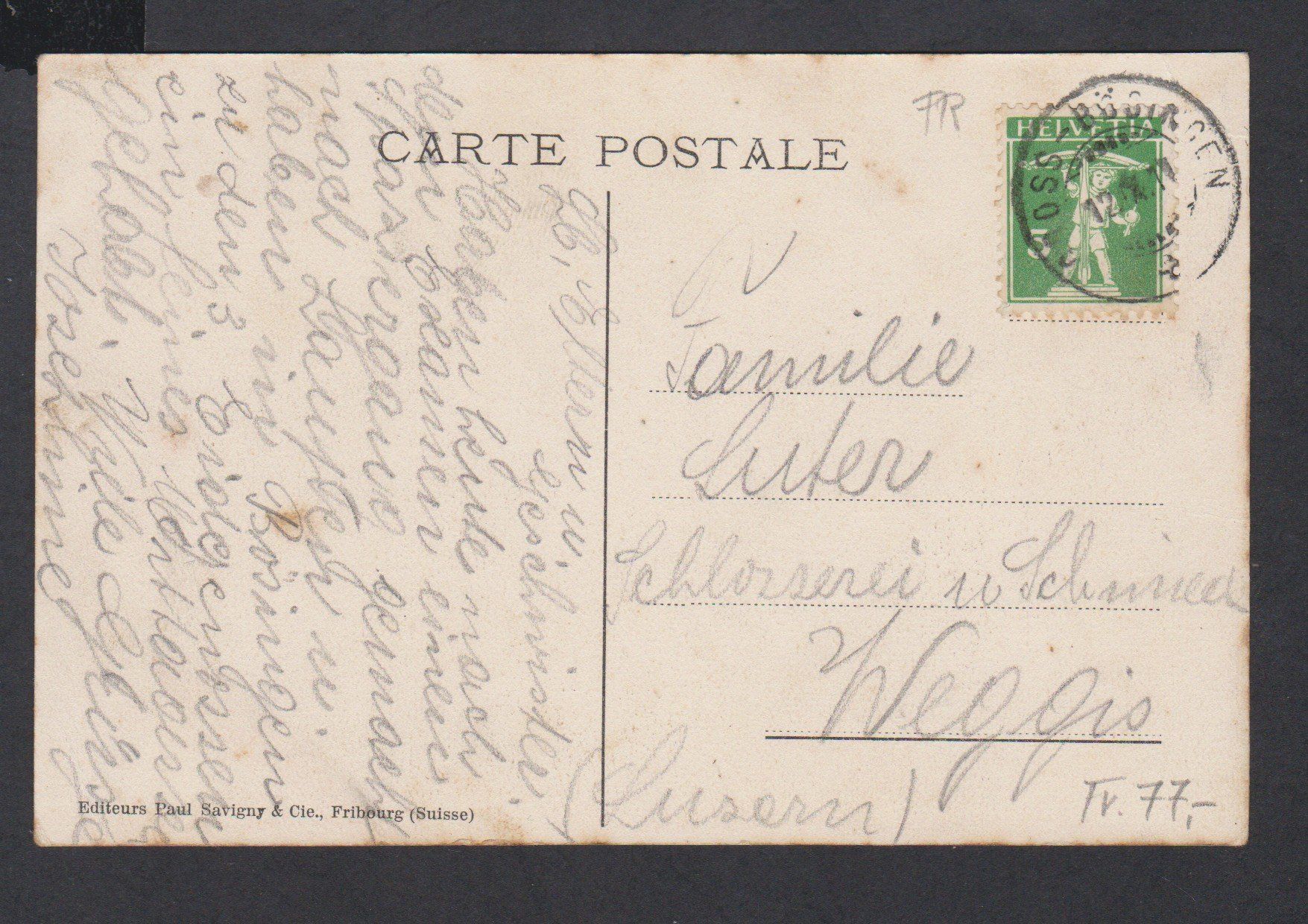Cartoline postali: Bösingen  FR   -   alte Ansichtskarte von 1911 – Usato da Vitznau venduto da Ropaku 1