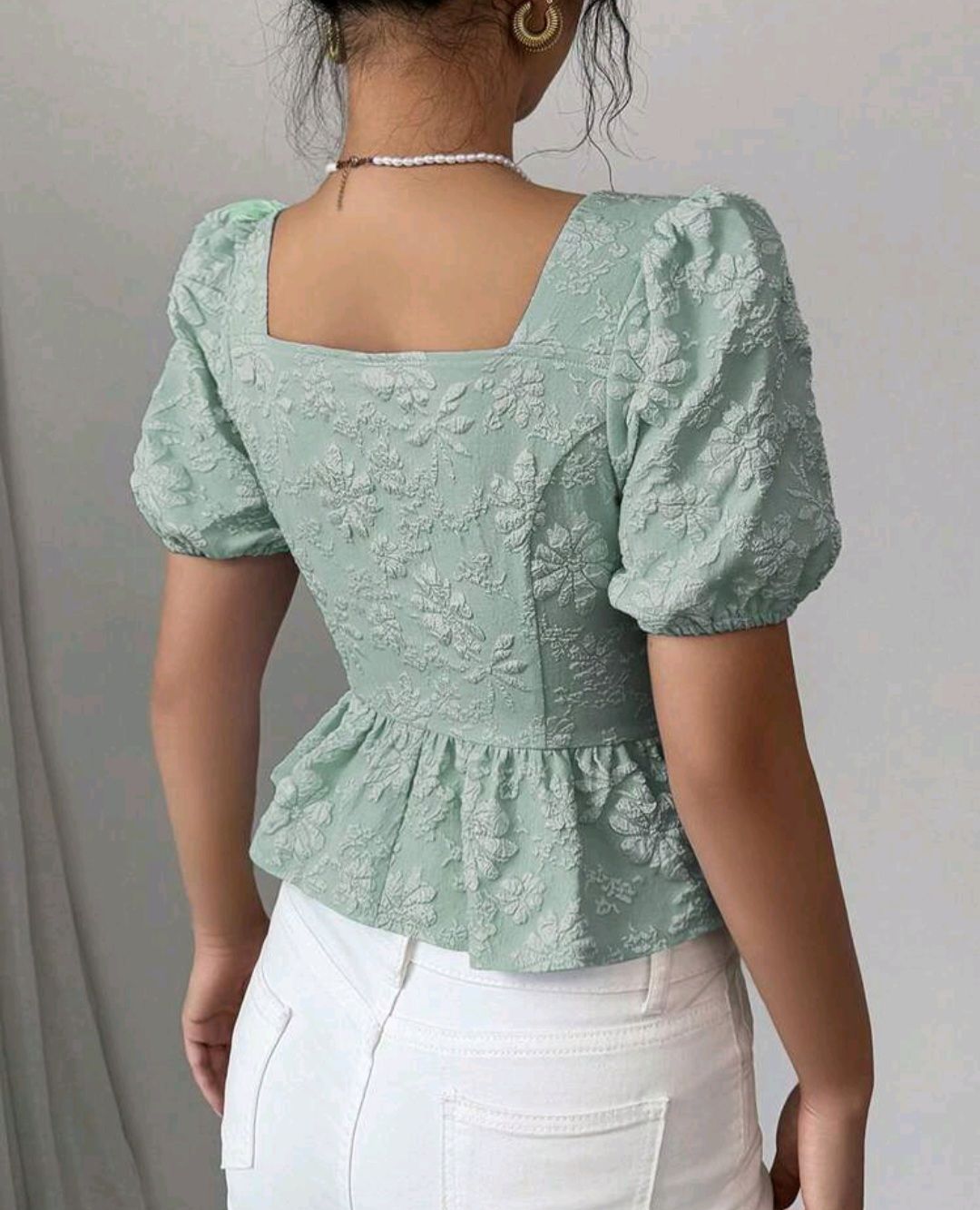 Camicette: Elegante mintfarbene Bluse mit Blumenmuster, Grösse S – Nuovo e nell'imballaggio originale da Schwaderloch venduto da cel_rs6t 1
