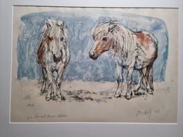 FRITZ HUG LITHOGRAPHIE SIGNIERT KÜNSTLERPROBE MIT RAHMEN