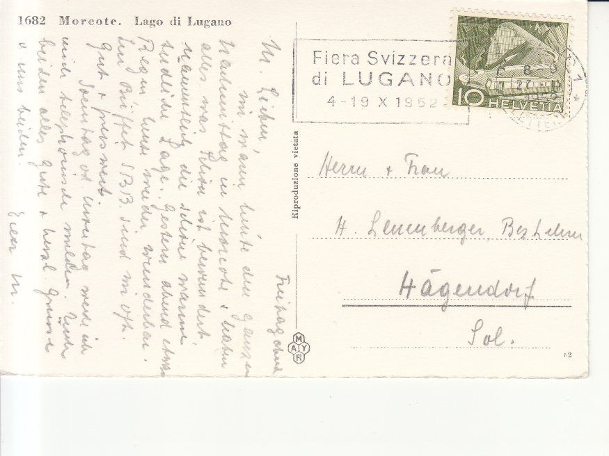 Cartoline postali: Morcote 1952 – Usato da Bürglen TG venduto da StampGraf 1