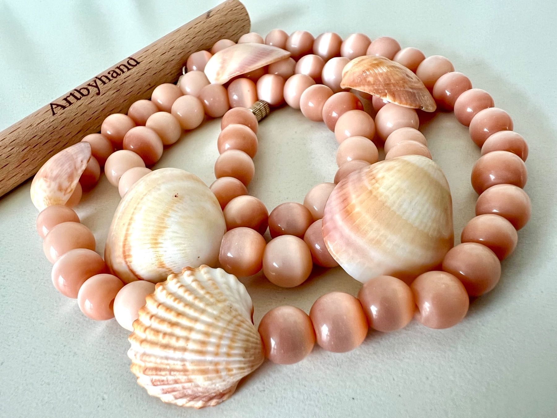 Catenine: Handgefertigte Longkette Katzenaugen & echte Muscheln – Usato da Ruswil venduto da artbyhand 2