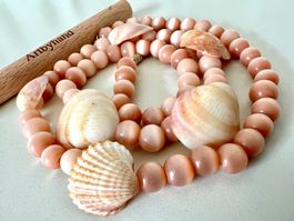 Handgefertigte Longkette Katzenaugen & echte Muscheln