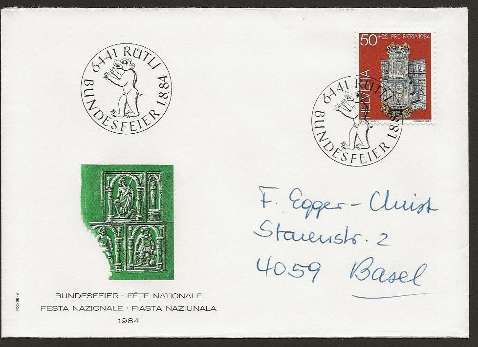 Tutti i francobolli: 1984  Brief Bundesfeier, 1. August,  RÜTLI – Usato da Arlesheim venduto da kuhnphila