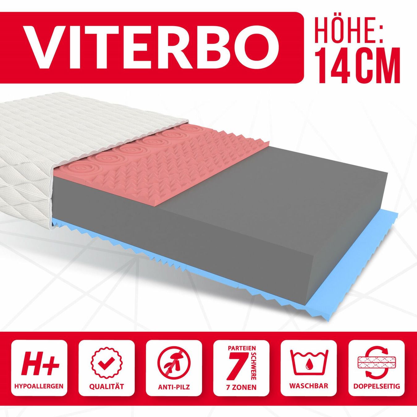 Matratzen: Matratze 90x200 VITERBO - H3 - 14cm – Neu und originalverpackt aus Wallenwil von toesstal-vertrieb