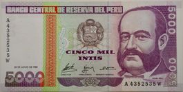Banknote 5000 Intis Peru 1988 unzirkuliert