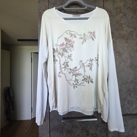 🐸 NILE BLUSE OBERTEIL SEIDE M VOGEL WEISS