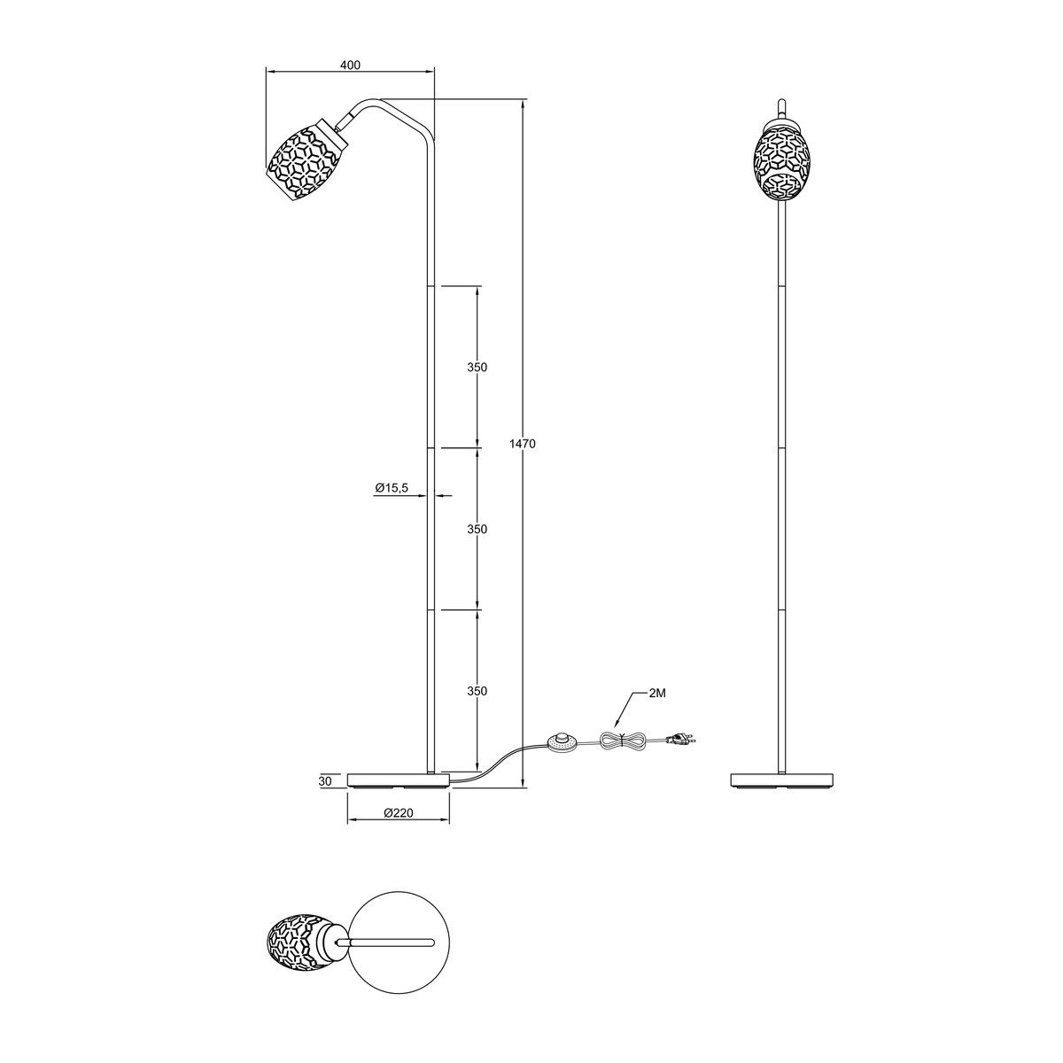 Lampade: Stehleuchte, Schwarz, Gold, 147 cm Höhe – Nuovo (secondo la descrizione) da Kreuzlingen venduto da Smart-Light 4
