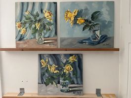 Gemälde aus den 60iger Jahre, Stilleben Rosen gelb