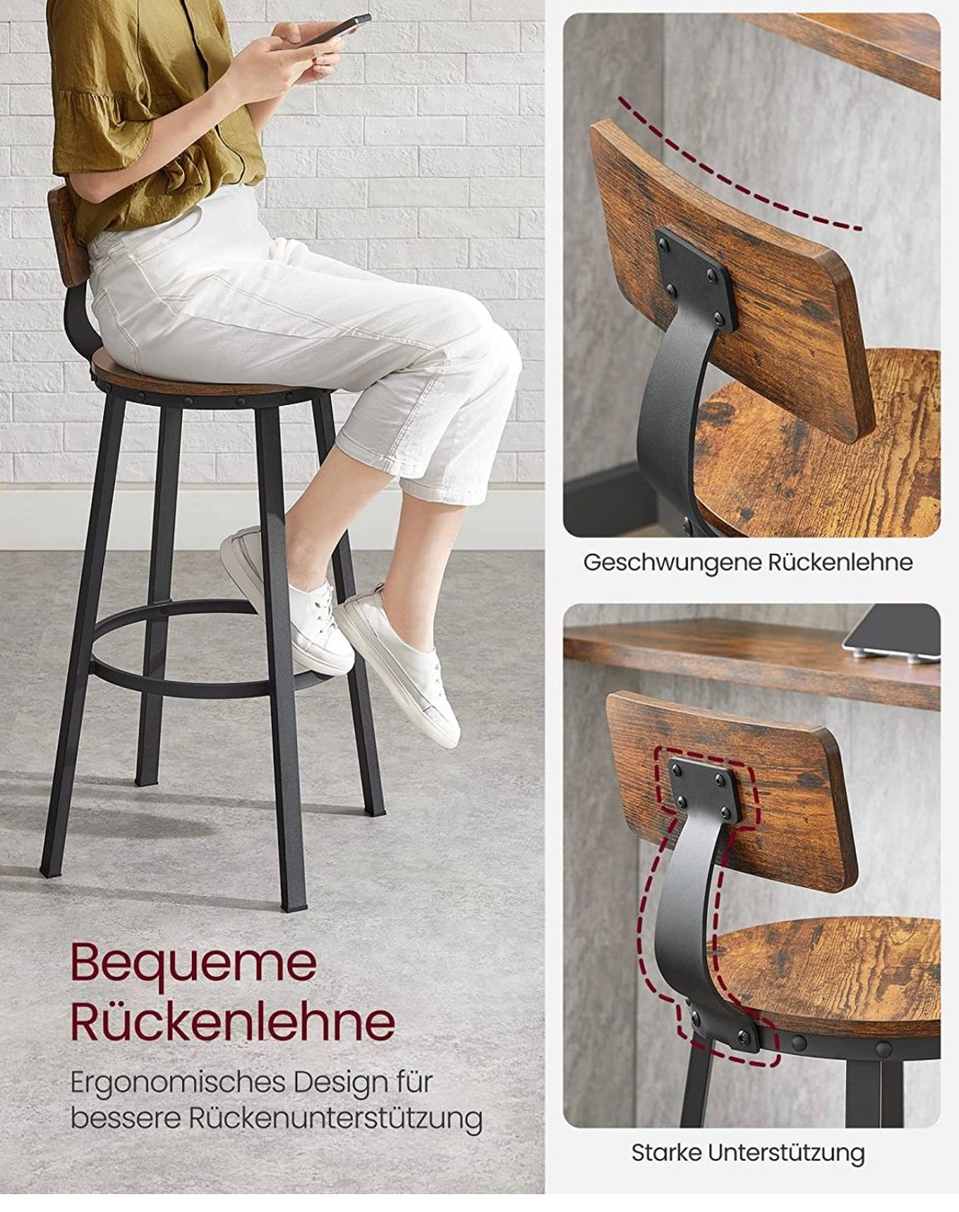 Sgabelli: + VASAGLE Barhocker, 2er Set, Barstühle, Küchenstühle – Nuovo e nell'imballaggio originale da Amriswil venduto da JaJa-Express 2