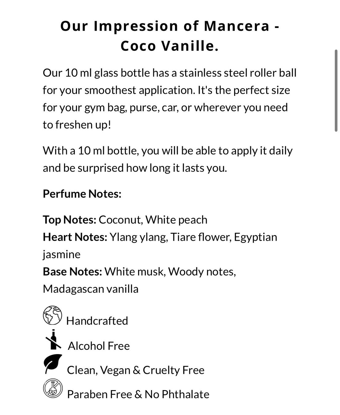 Profumi & Eau de Toilette: OilPerfumery Mancera Coco Vanille Roller Ball 10ml., Neu – Nuovo e nell'imballaggio originale da Zürich venduto da deruja 2