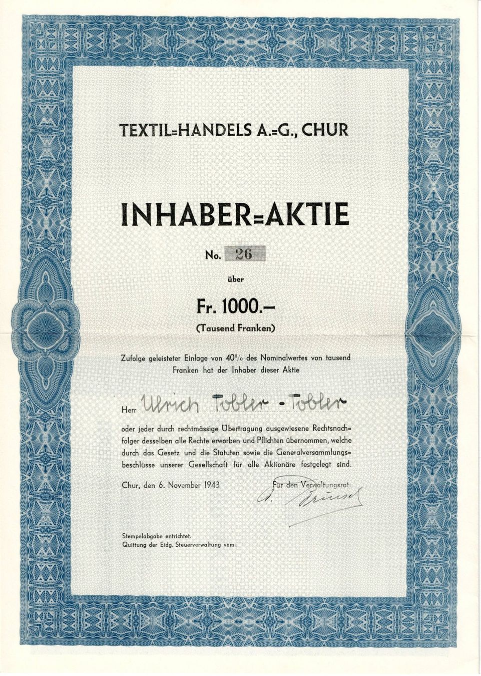 Documents: Textil-Handels AG Chur – D'occasion à Ittigen par hiwepa