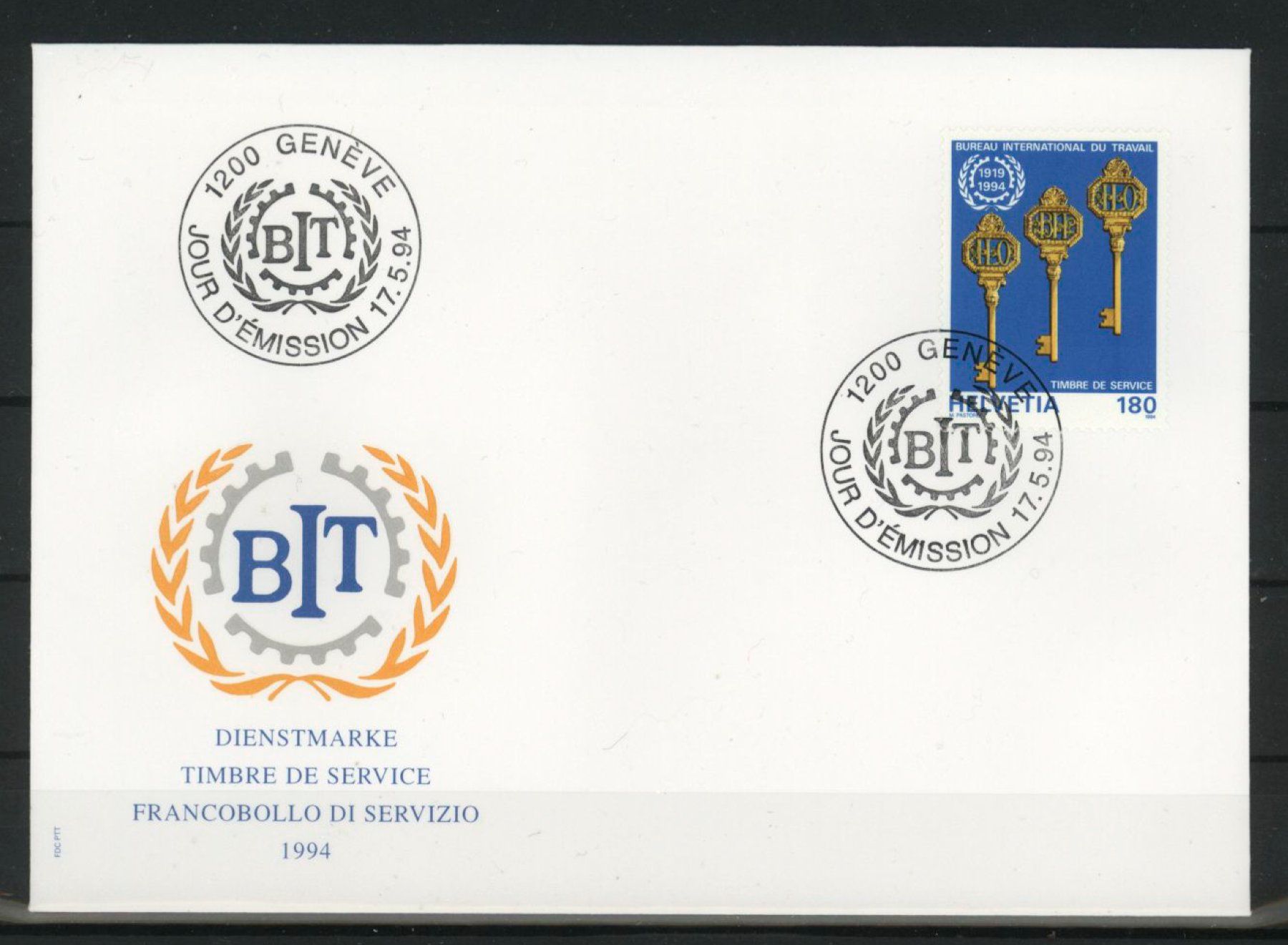 Tutti i francobolli: 1994, FDC, BIT (D IV) 75 Jahre BIT-Organisation – Usato da Willisau venduto da Vollstempel