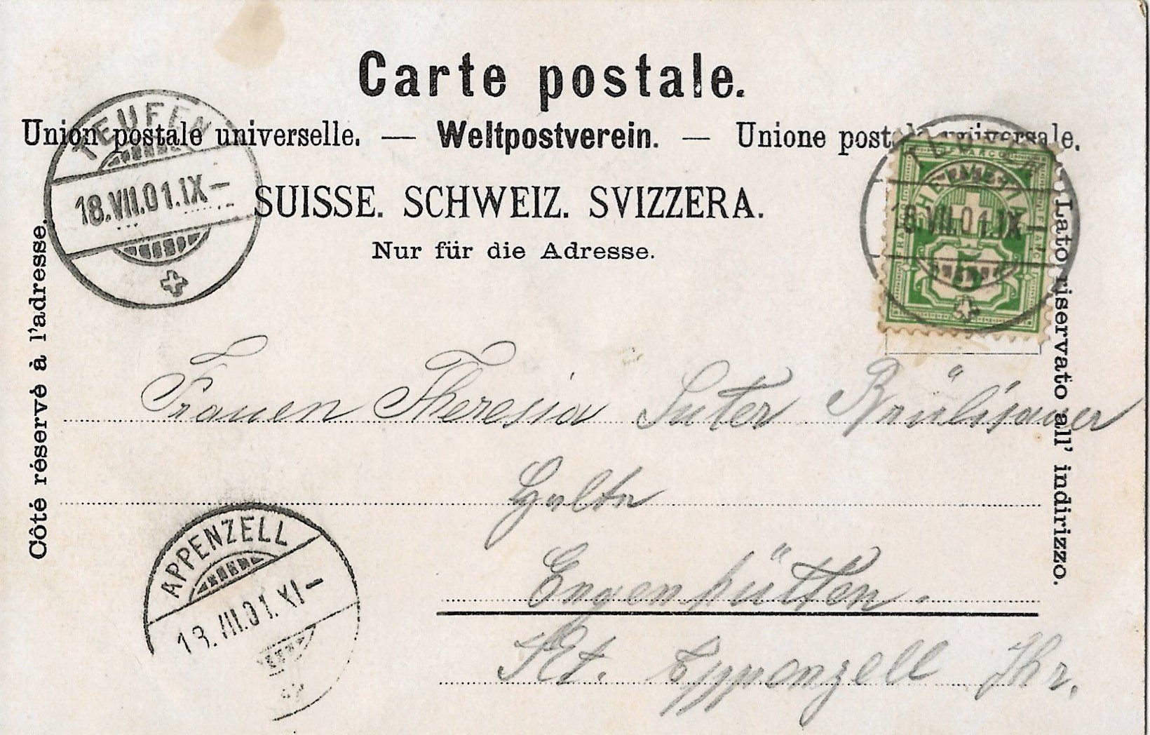 Ansichtskarten: Gruss aus Walzenhausen, 1901 – Gebraucht aus Frauenfeld von Merk52 1