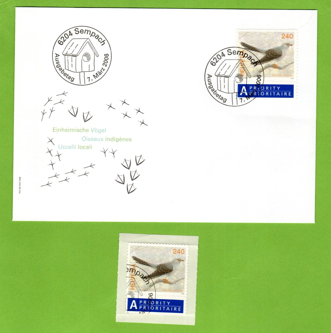 Tutti i francobolli: 2006 FDC einheimische Vogel Kuckuck + Einzelmarke ET – Usato da Stein am Rhein venduto da Huehnerhund