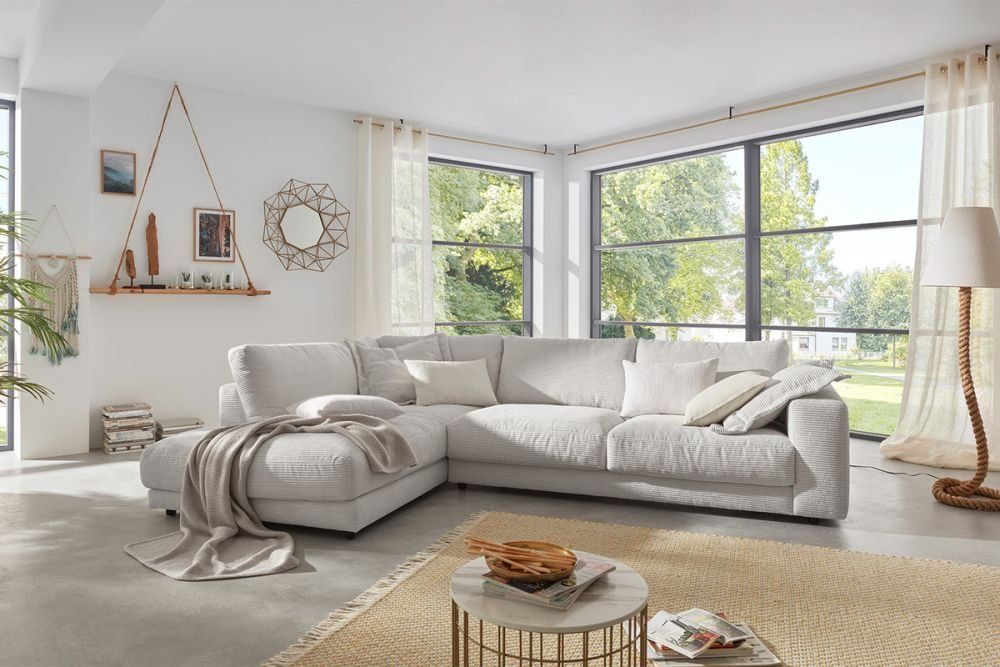 Sofas: Ecksofa High End in Cord light grey Links – Neu und originalverpackt aus Bischofszell von deluxe-moebel