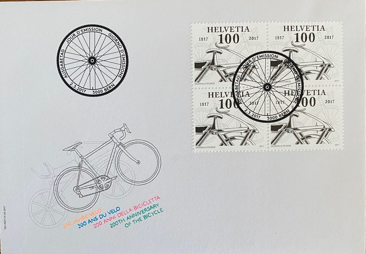 Tutti i francobolli: 200 JAHRE VELO 2017  POSTFRISCH. Spezialbogen plus FDC – Usato da Aedermannsdorf venduto da Sennahoy11 2
