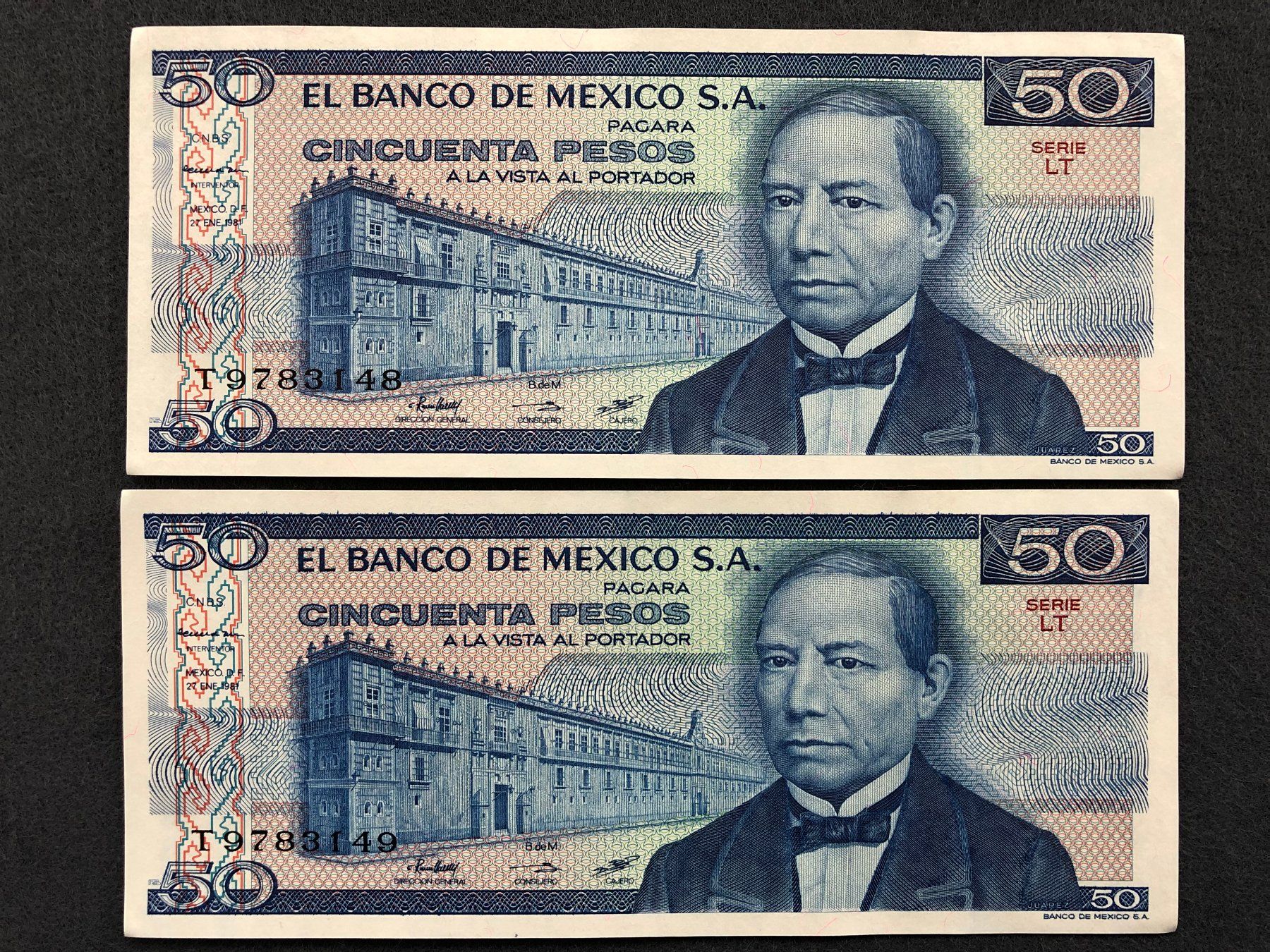 Banknoten: Mexico 1981 - 2x50 Pesos aUNC – Neu (gemäss Beschreibung) aus Pfäffikon SZ von Sieben77