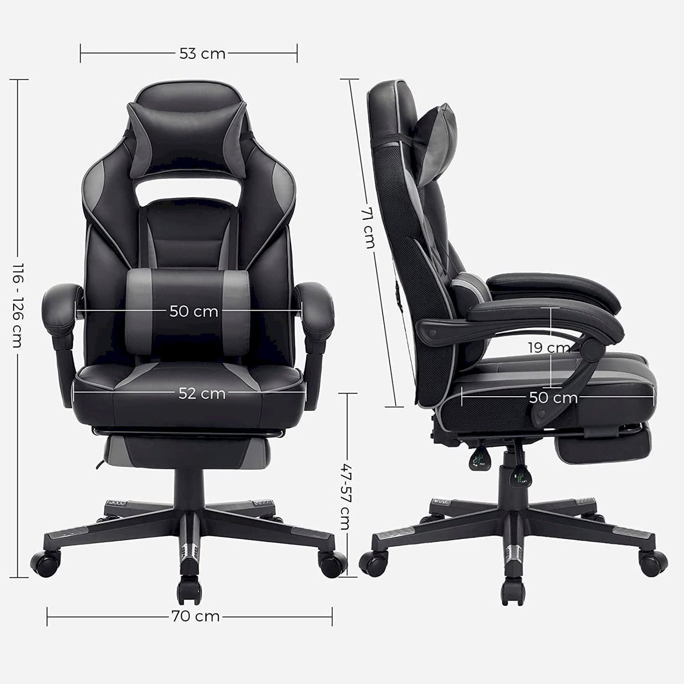 Sedie per ufficio: SONGMICS Gamingstuhl schwarz-grau – Nuovo e nell'imballaggio originale da Bottighofen venduto da zaap 3