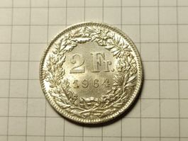 2 Fr. Silbermuenze 1964, gut erhalten, Sammlerstueck!