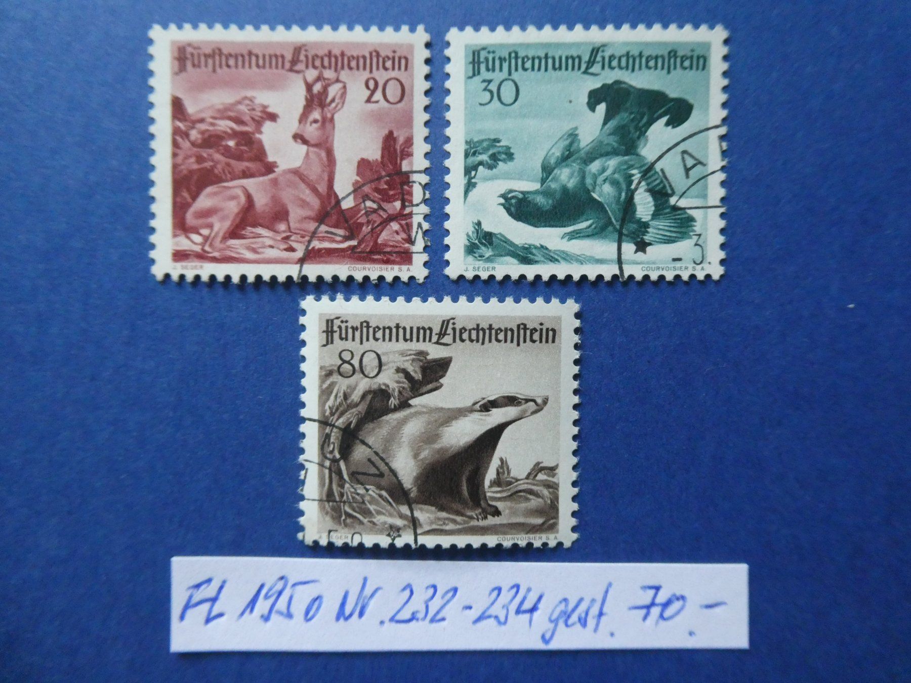 Tutti i francobolli: FL 1950 Nr. 232-234 gestempelt – Usato da Lausen venduto da Herbamare01