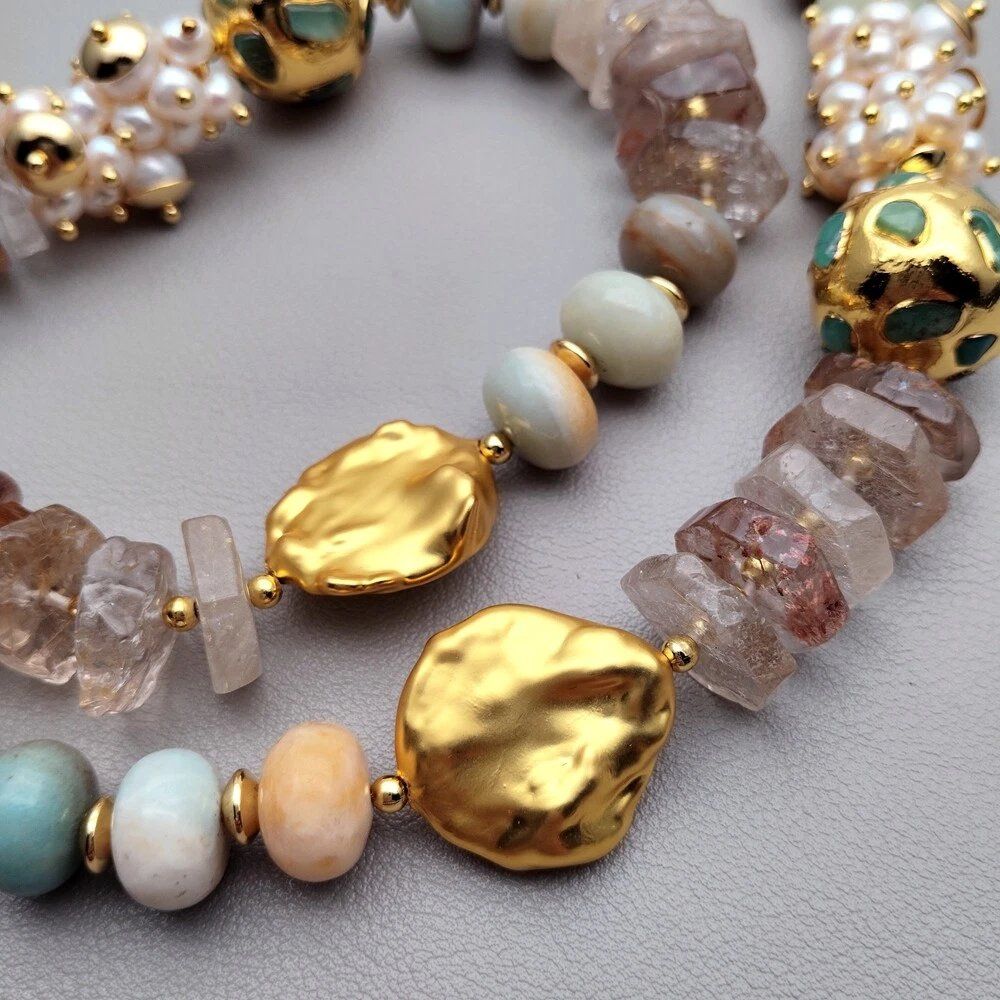 Catenine: Design Amazonit Quarz Perlen Halskette Collier Perle Quartz – Nuovo (secondo la descrizione) da Prilly venduto da ilyria73 3