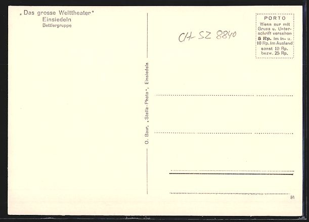 Cartes postales: Einsiedeln, Das grosse Welttheater, Bett – D'occasion à Berlin par bartko-reher 1