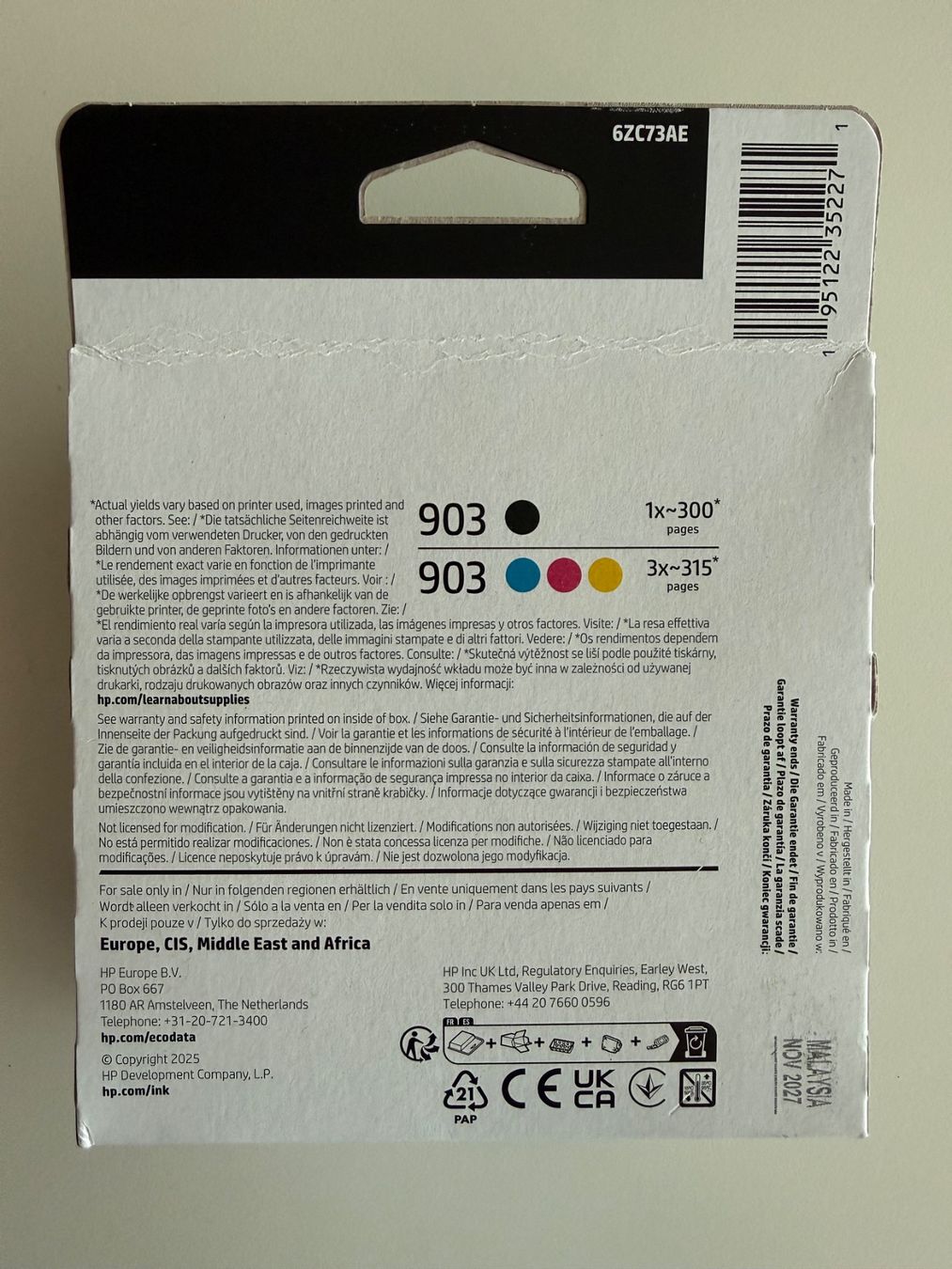 Hewlett Packard Cartucce per stampanti & toner: Cartouches d'encre HP 903, 4 - pack – Nuovo e nell'imballaggio originale da St-Gingolph venduto da GoldenKeys 2