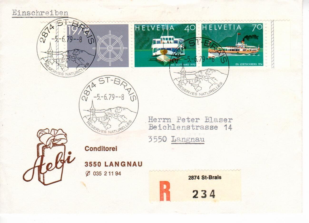 Alle Briefmarken: Brief Aebi Conditorei Langnau - St-Brais – Gebraucht aus Wolhusen von Curver9