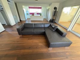 Ecksofa aus Echtleder schwarz
