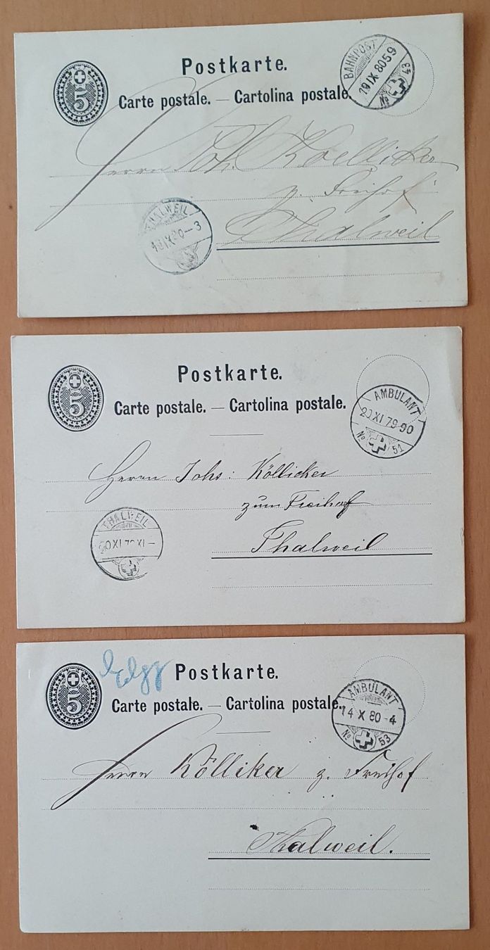 Alle Briefmarken: 3 Ganzsache - Bahnpoststempel nach Thalwil – Gebraucht aus Kreuzlingen von Rschweiz1
