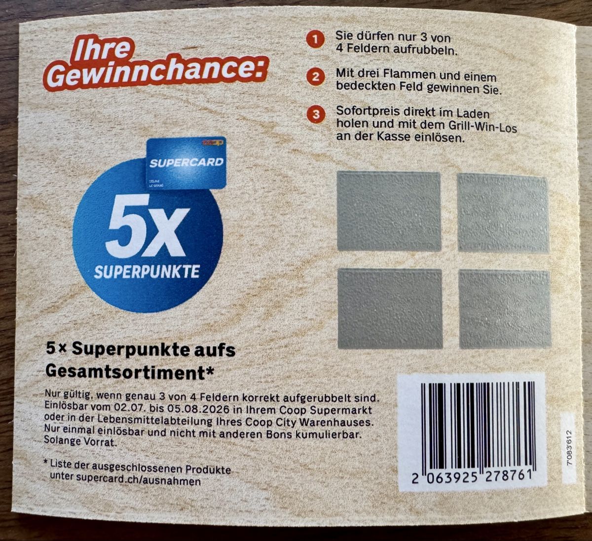 Coop Sammelmarken & -punkte: 15x  Coop Grill Win Rubbellose – Neu und originalverpackt aus Baar von Freethy 2