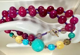 Boho Sommer Kette – Pink Jade • Türkis Jade • Fluorit 56cm