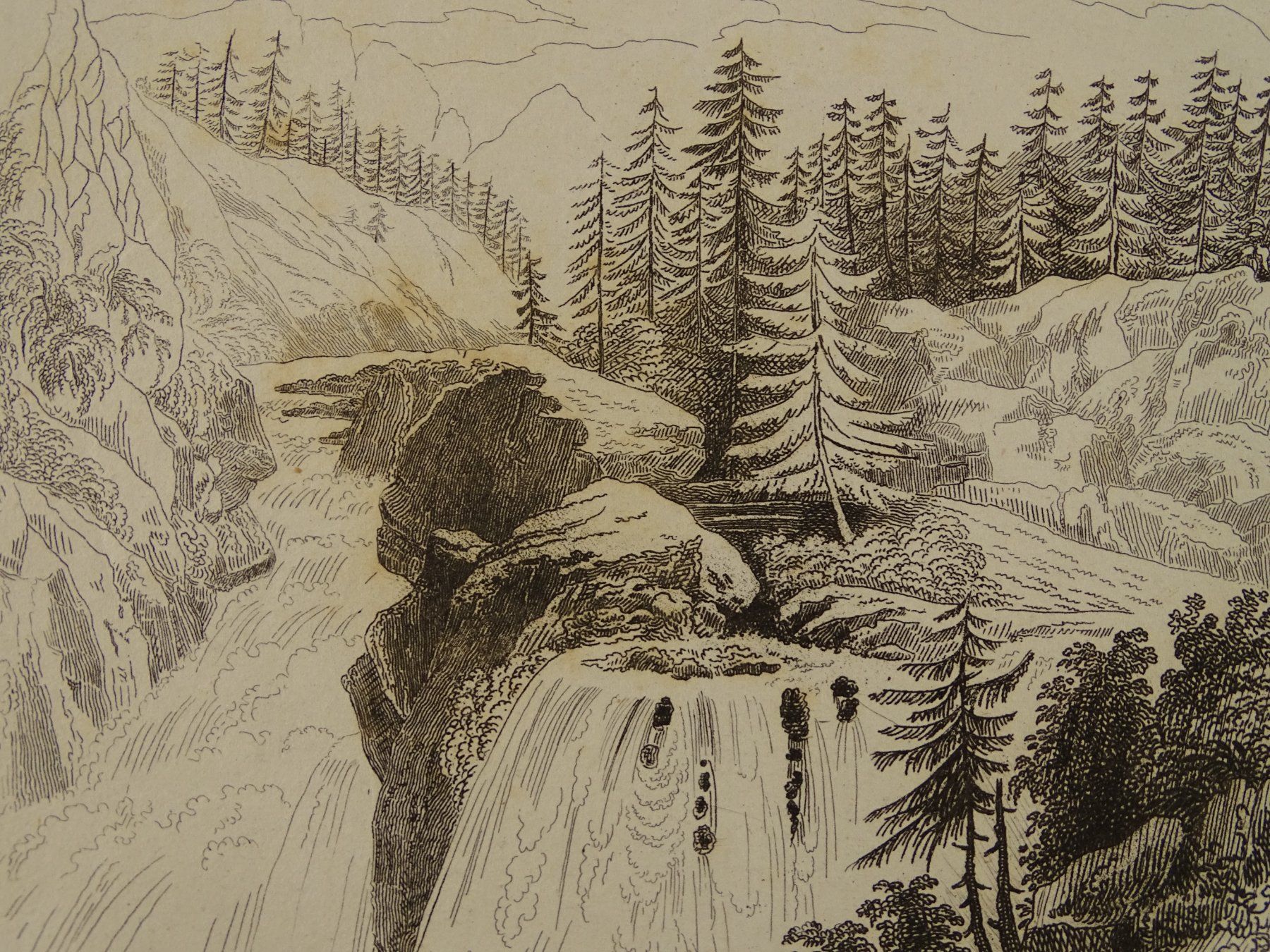 Incisioni: HANDECK WASSERFALL, BERN, STAHLSTICH 1836 – Usato da Grüningen venduto da Kartensammler 2