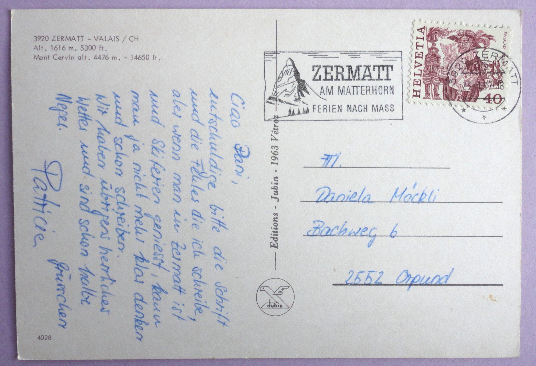 Cartoline postali: Zermatt at. 1616 m – Usato da Fétigny venduto da Billy2miny 1