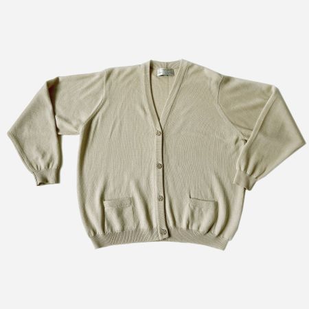 Strickjacke Cardigan XL BALLANTYNE Merino hell-vanille 1980s