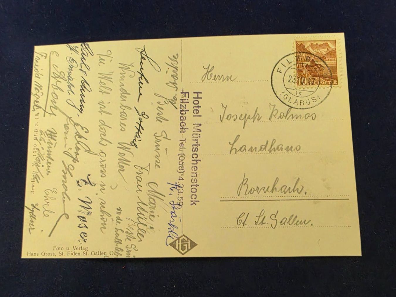 Cartoline postali: Filzbach am Kerenzerberg 1947 – Usato da Wald AR venduto da Bwaldy 1