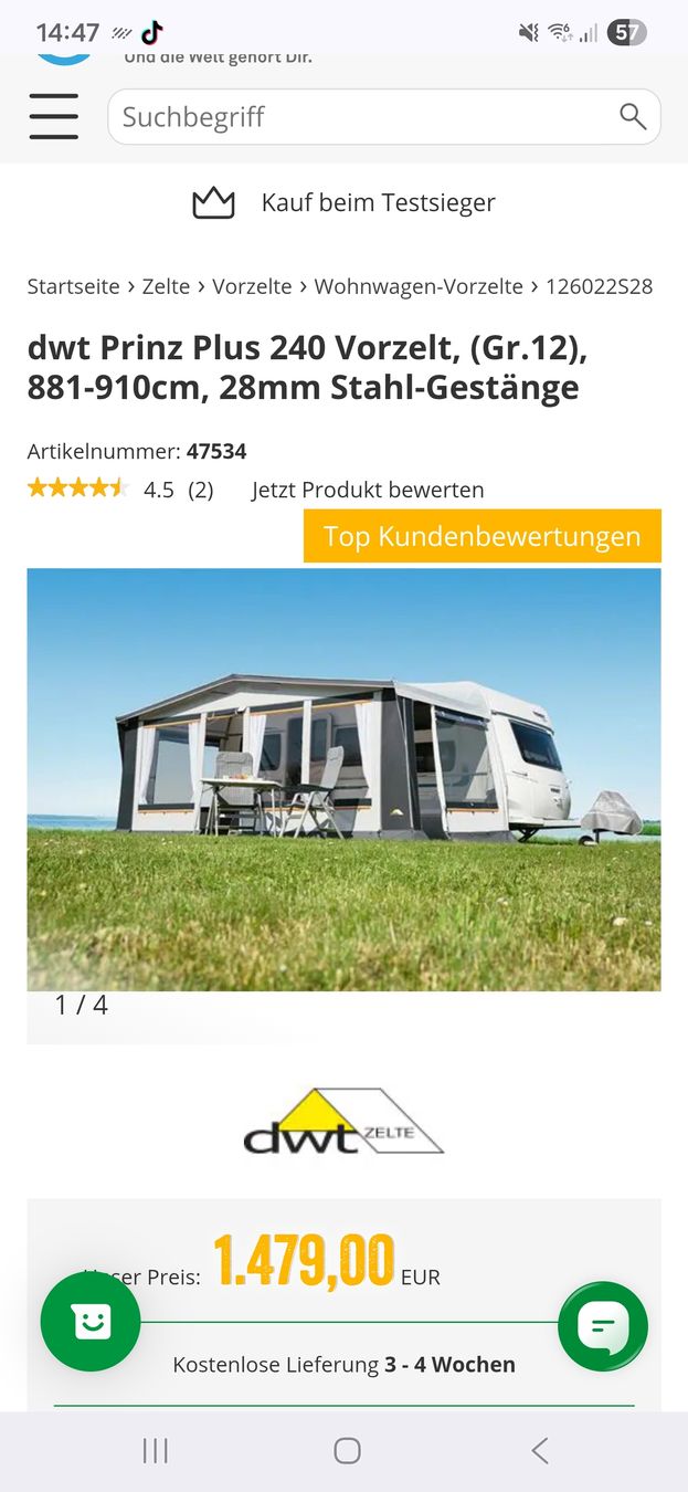 Verande & Tende da sole: Wohnwagen Vorzelt DWT Prinz Plus 240 – Usato da Safnern venduto da Chimaira87