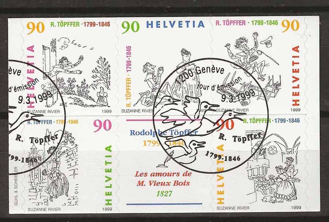 Tutti i francobolli: CHC100 - 1/2 carnet Comics R. Toepffer 1er jour – Usato da Trélex venduto da Phil_Albert
