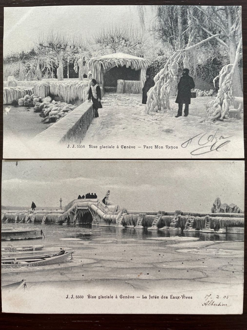 Ansichtskarten: GENÈVE Effet de bise glaciale, 4 Ansichtskarten, 1905 – Gebraucht aus Wald ZH von TLILEF 1