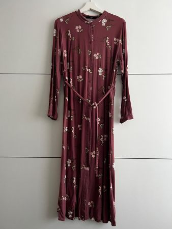 Vero Moda Curve Kleid, Gr. 46, bordeaux mit Blumenmuster