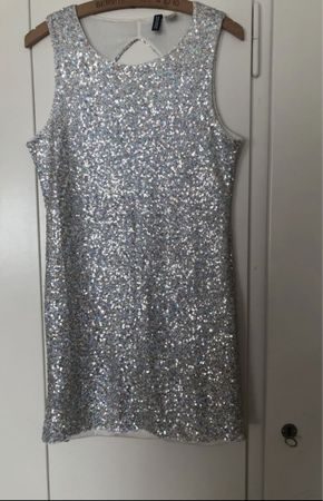Silbernes Glitzerkleid Pailletten Gr. 42 Partykleid Festklei