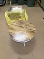 Table basse ronde bois plateau clair pied blanc neuf