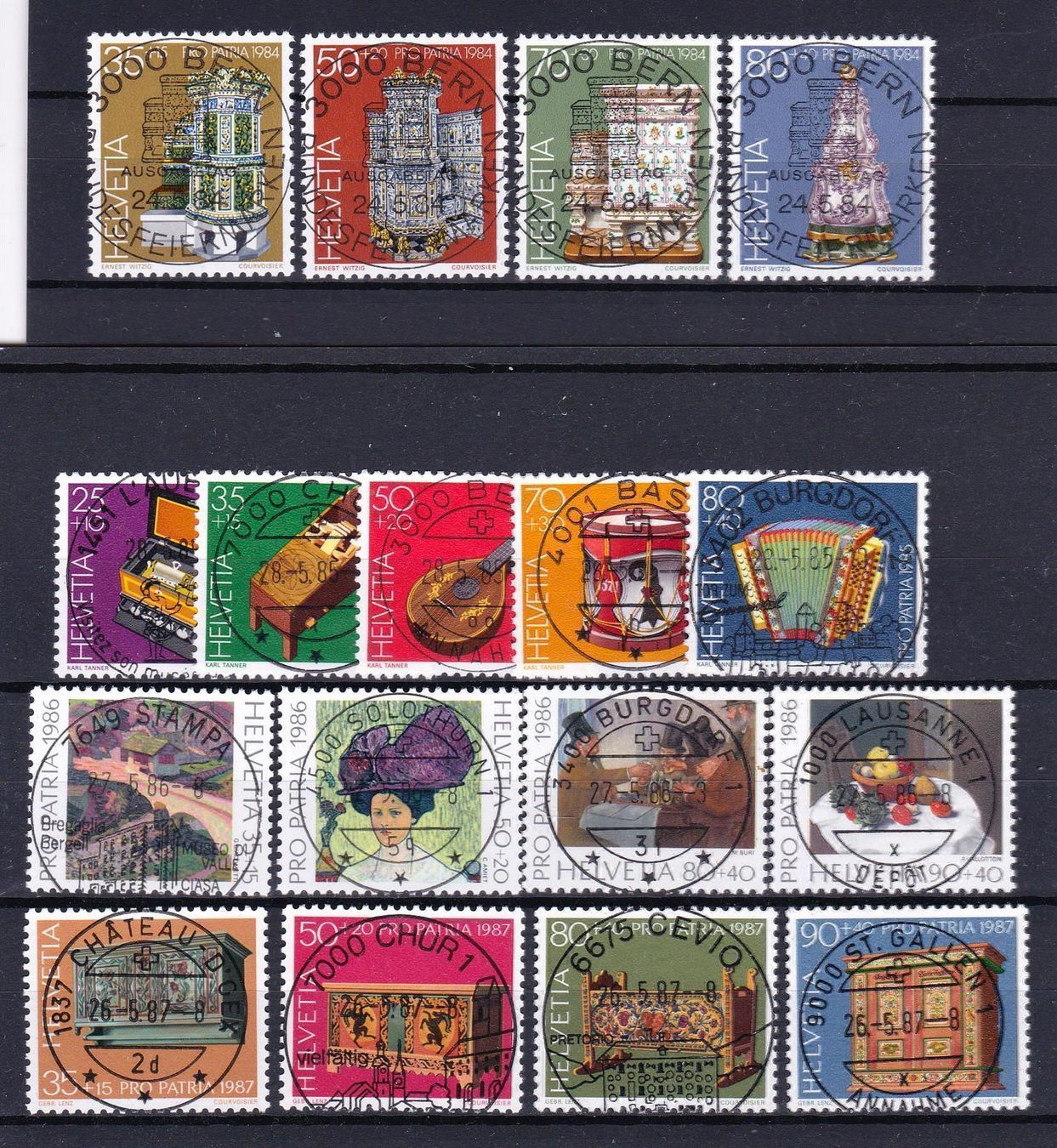 Alle Briefmarken: 4 kompl. gest. Serien 1984-87, SBK 80.- – Gebraucht aus Wenslingen von riger11