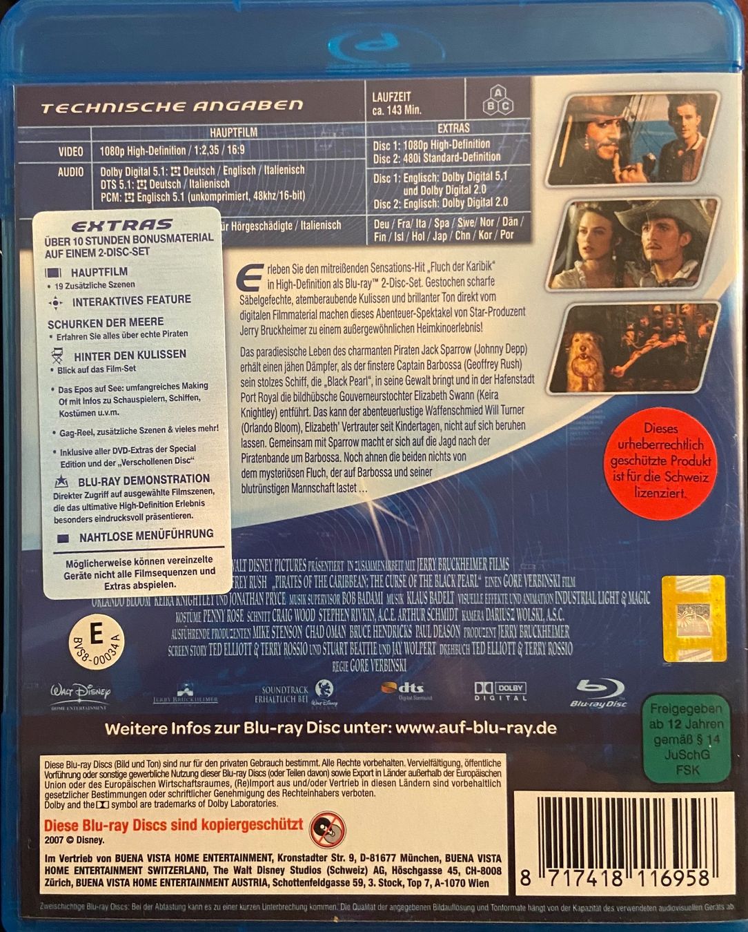 Tous les DVDs: FLUCH der KARIBIK • Blu-ray • 2 Discs • Johnny Depp – D'occasion à Luzern par Lycka 1