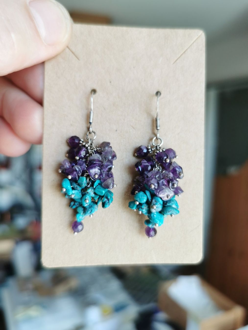 Ohrringe & -stecker: Handgemachte Trauben Ohrringe mit Amethyst und Türkis – Neu (gemäss Beschreibung) aus Oberglatt ZH von JulFul 2