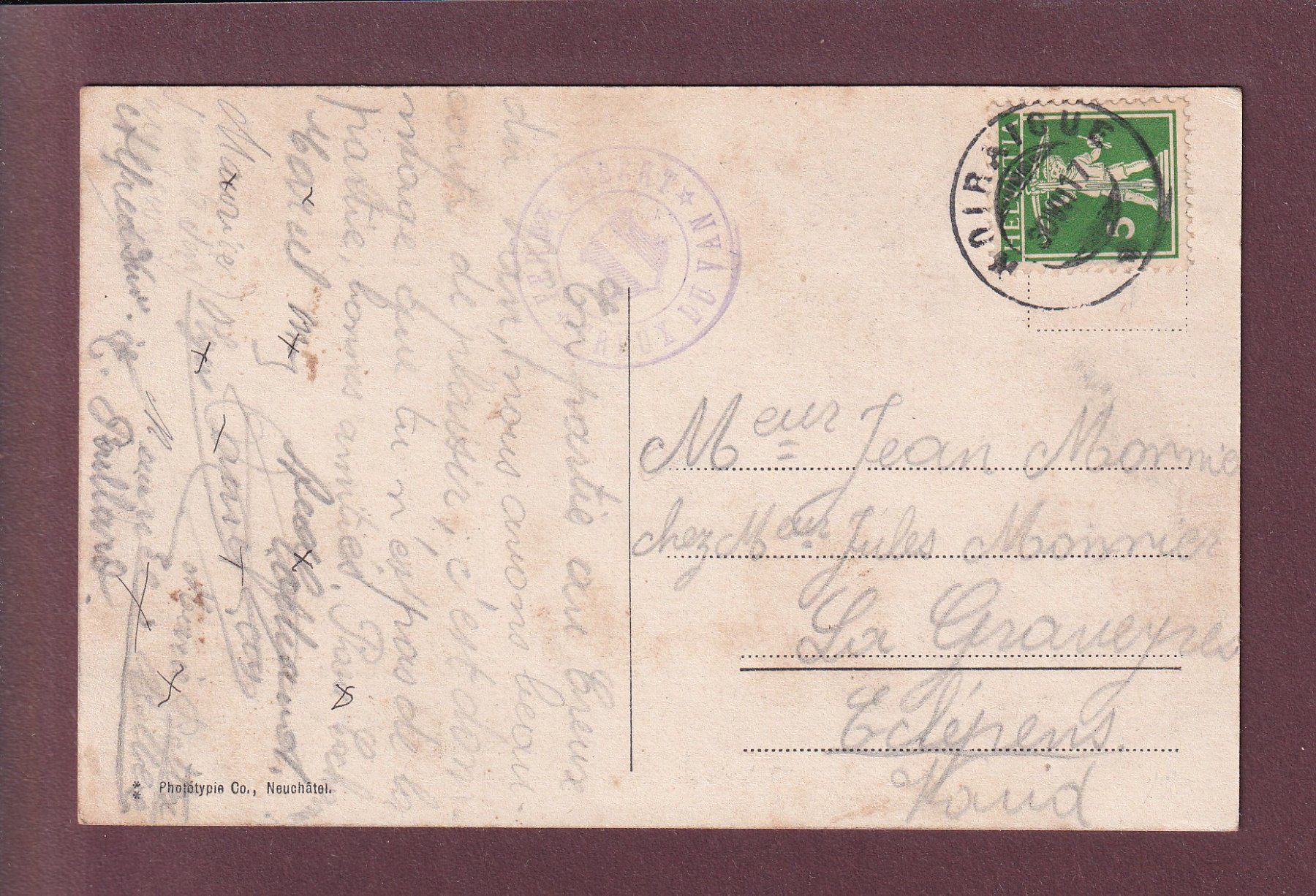 Ansichtskarten: FERME ROBERT - Creux du Van - 1917 – Gebraucht aus Pully von nicecards 1