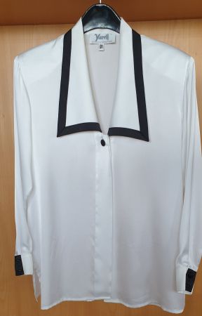 Bluse Damen weiss langarm, Kragen-Umrandung mit schwarz